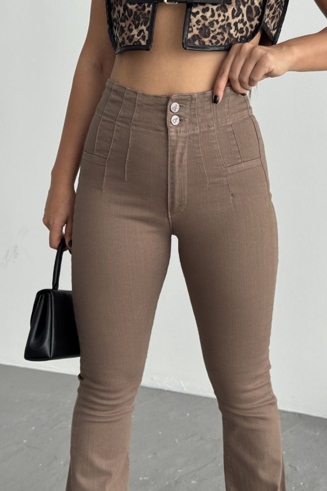 XLove Brown Mom Jeans With High Waist And Flare Leg Wholesale Clothing 5