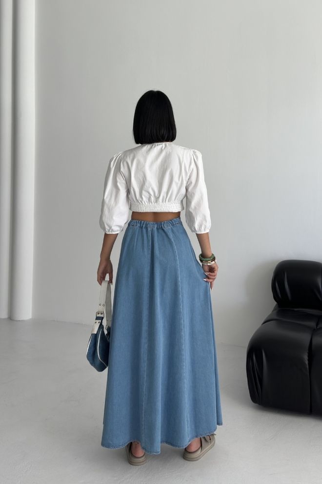 XLove Blue A Line Maxi Skirt With Mid Waist Pull On Closure Wholesale Clothing Spring