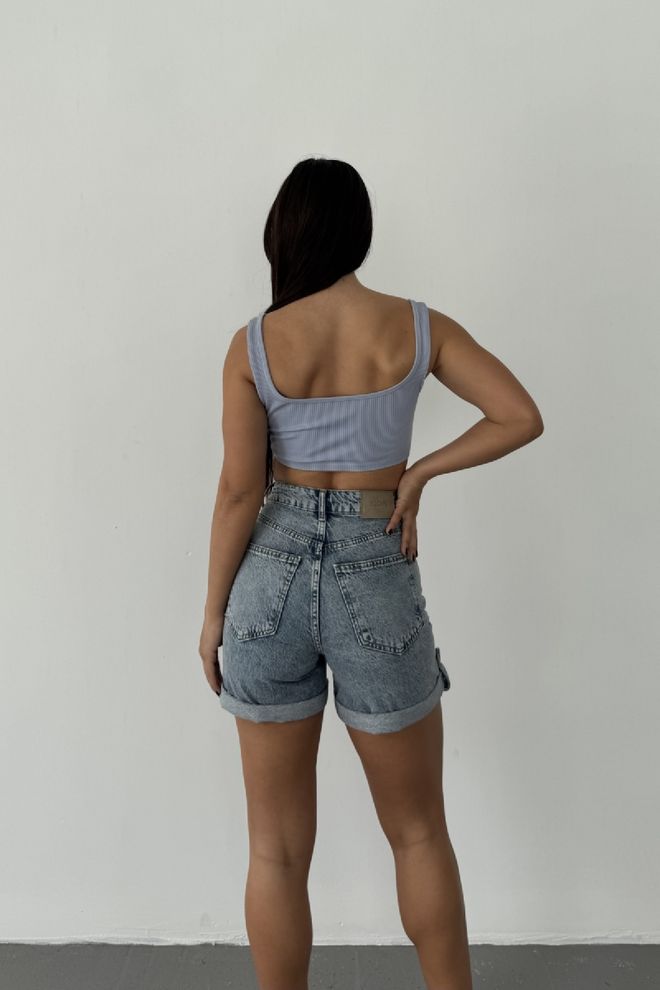 XLove Blue Casual Streetwear Bermuda Shorts High Waist Wholesale Clothing Beach