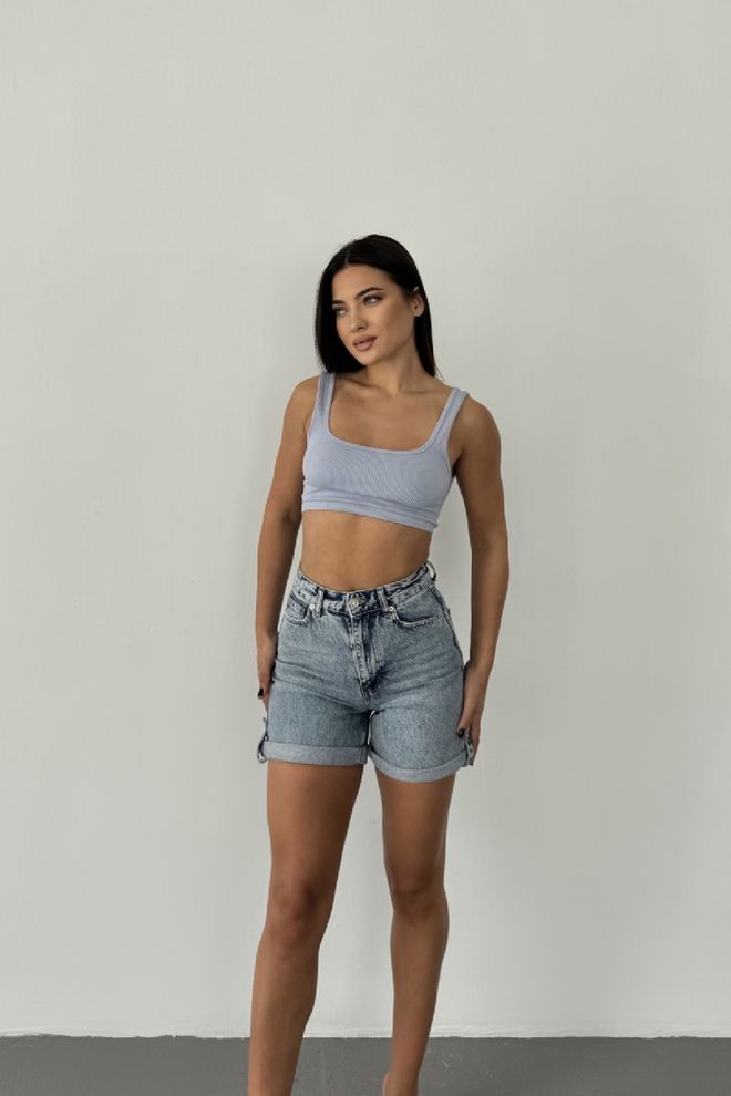 XLove Blue Casual Streetwear Bermuda Shorts High Waist Wholesale Clothing Spring