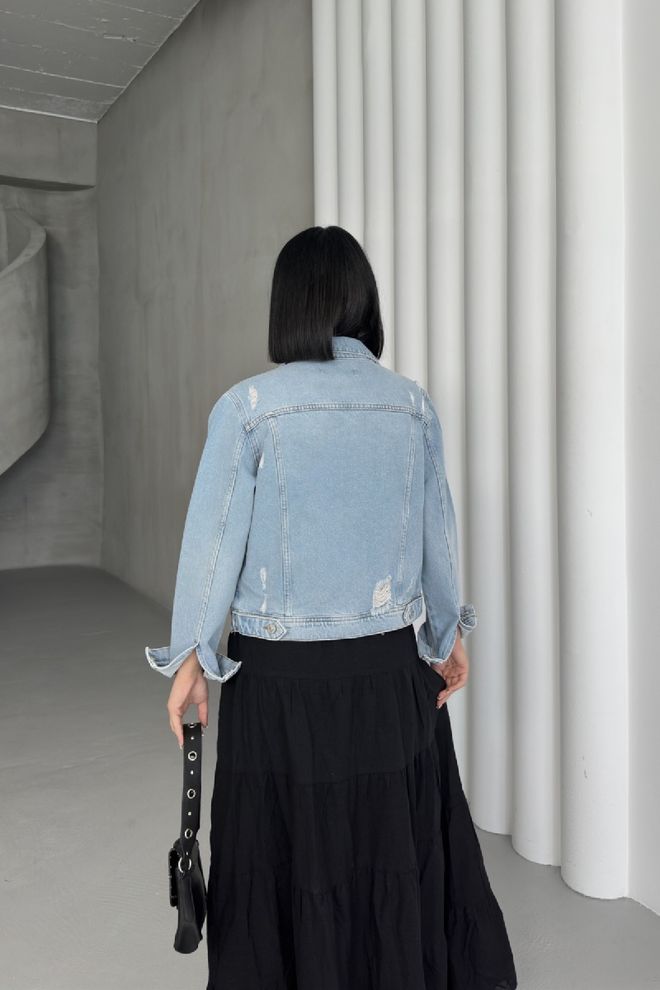 XLove سترة الدنيم القصيرة ملابس بالجملة قطن