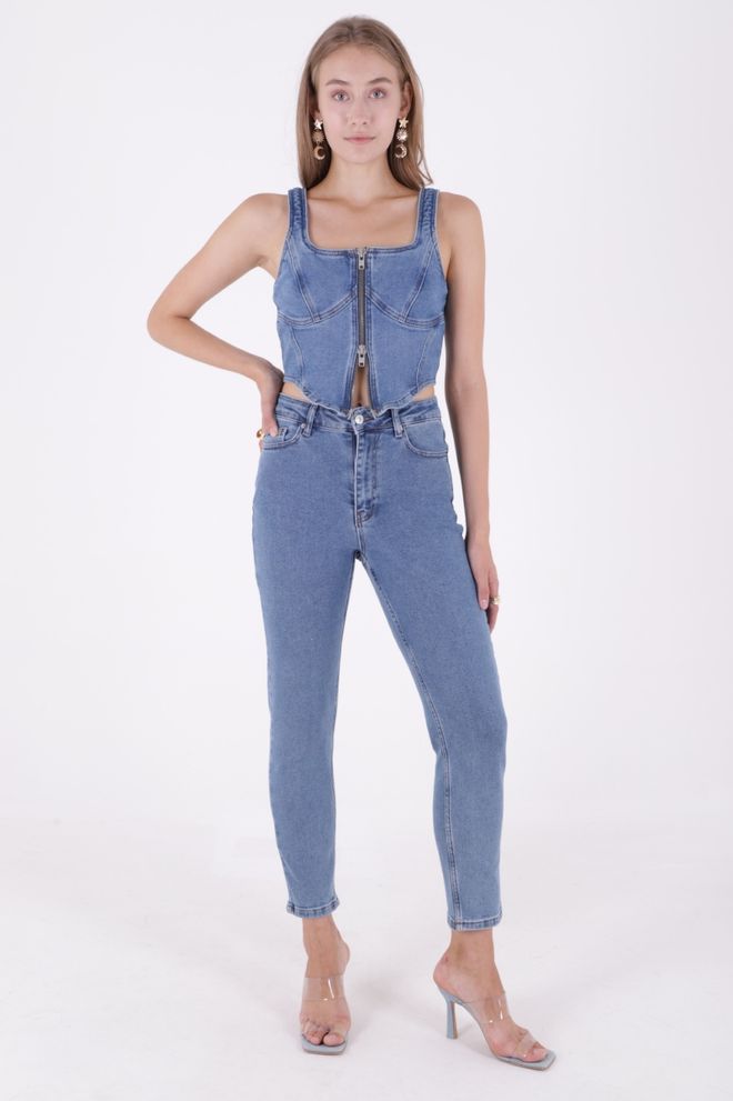 XLove Vaqueros Confort De Cintura Alta Y Longitud Del Tobillo Azul Ropa al por mayor Casual