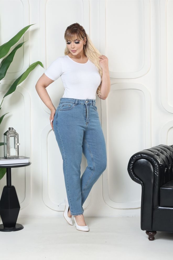 XLove Patogūs Aukšto Juosmens Džinsai Ploni Iki Kulkšnies – Mėlyni Didmeninė prekyba drabužiais Trumpintas