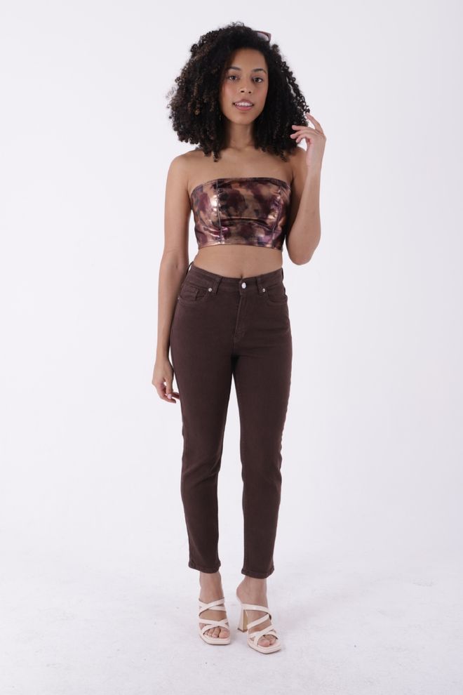 XLove Jeans Slim Alla Caviglia Comfort A Vita Alta Marrone Abbigliamento all'ingrosso Casuale