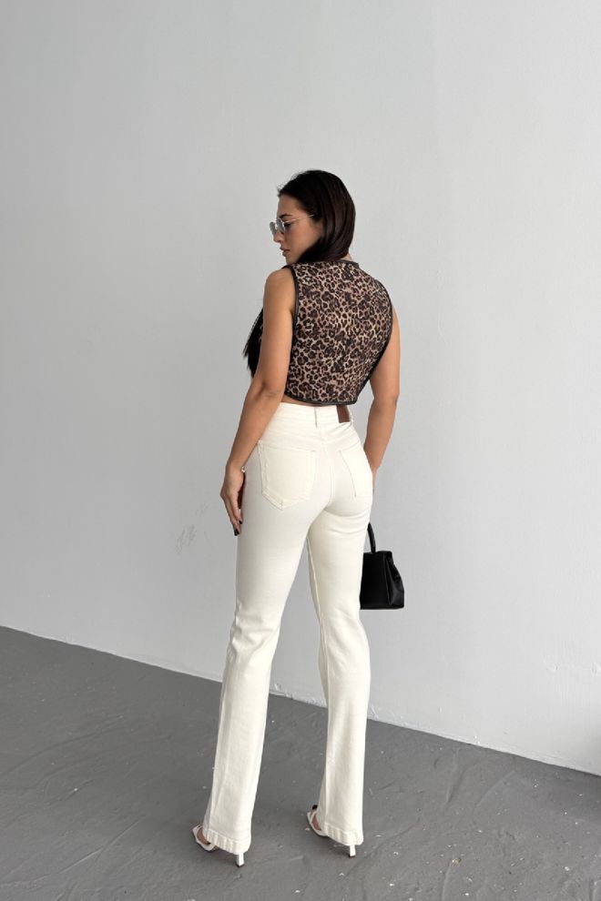 XLove Prošivene Traperice Širokih Nogavica Krem Veleprodaja odjeće Proljeće