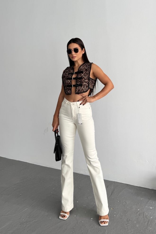 XLove Prošivene Traperice Širokih Nogavica Krem Veleprodaja odjeće Pamuk