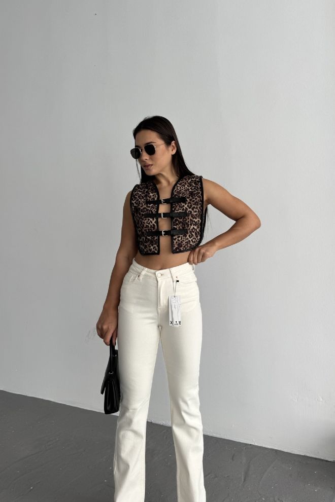 XLove Prošivene Traperice Širokih Nogavica Krem Veleprodaja odjeće Elastan