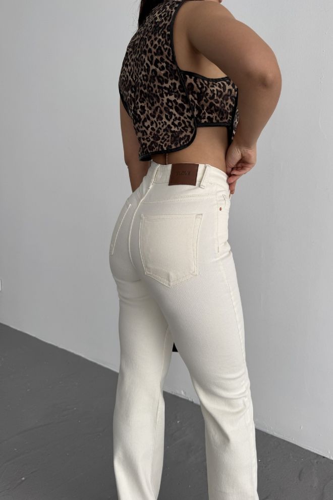 XLove Prošivene Traperice Širokih Nogavica Krem Veleprodaja odjeće 4