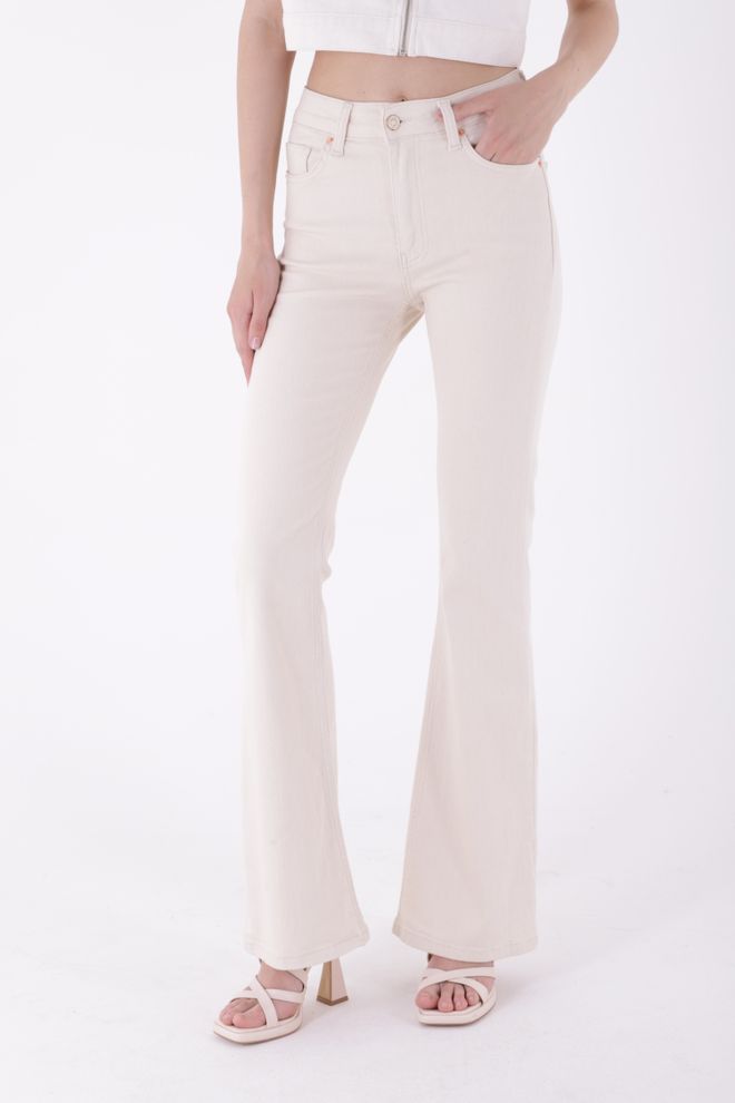XLove High Waist Flare Leg Skinny Jeans Κρέμα Χονδρικό εμπόριο ενδυμάτων Βαμβάκι