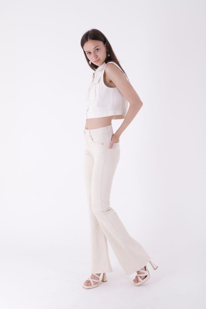 XLove High Waist Flare Leg Skinny Jeans Κρέμα Χονδρικό εμπόριο ενδυμάτων Γενέθλια