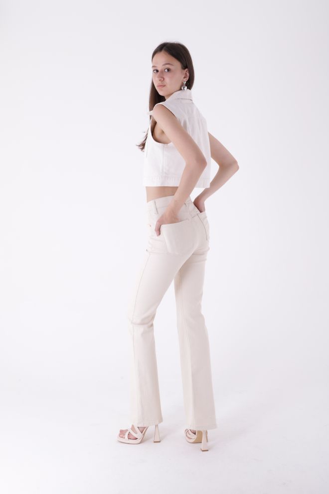 XLove High Waist Flare Leg Skinny Jeans Κρέμα Χονδρικό εμπόριο ενδυμάτων 4