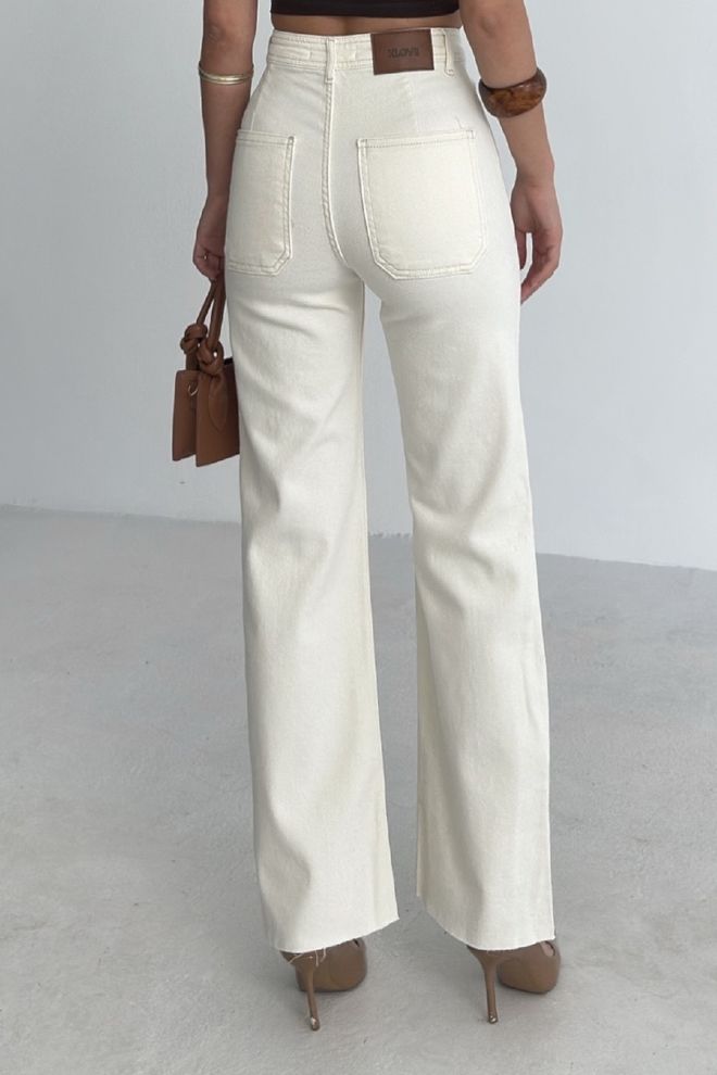 XLove Jeans Palazzo A Gamba Larga Con Dettaglio Tasca Decorativa Crema Abbigliamento all'ingrosso 5