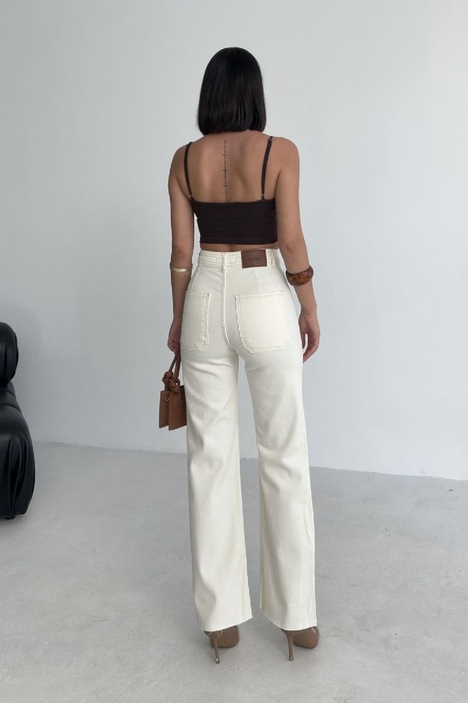 XLove Jeans Palazzo A Gamba Larga Con Dettaglio Tasca Decorativa Crema Abbigliamento all'ingrosso Compleanno