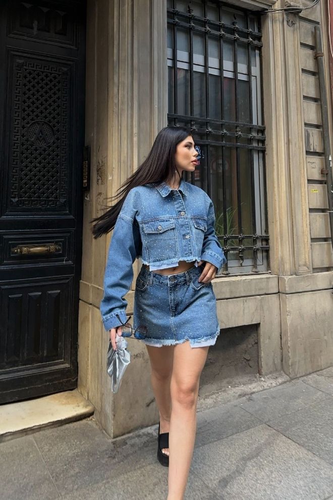 XLove Futterdetaillierte Jeansjacke Großhandelskleidung Lässig