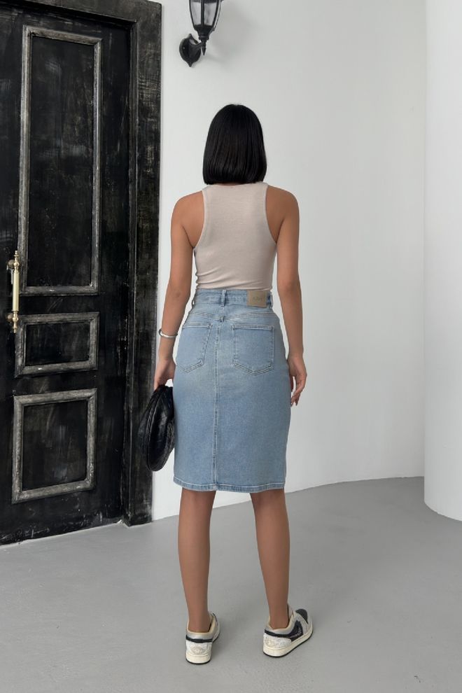 XLove Τζιν Φούστα Μεσαίου Μήκους Μπλε Χονδρικό εμπόριο ενδυμάτων Γενέθλια