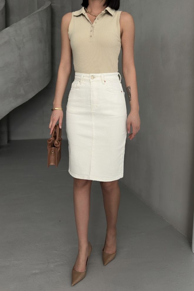 XLove Fustă Medie Din Denim Îmbrăcăminte cu ridicata Elastan