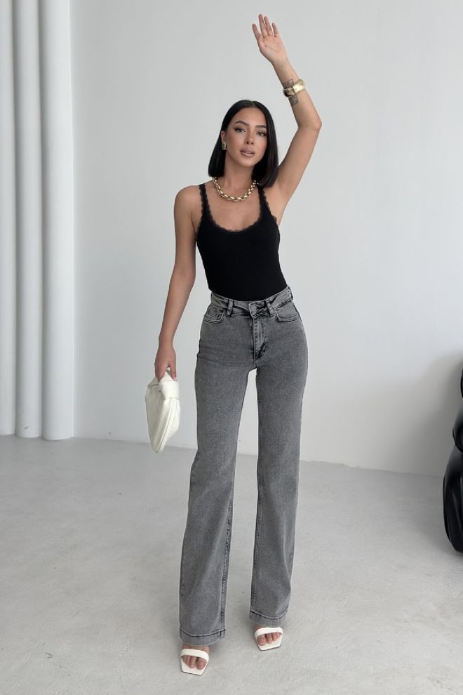 XLove Mėlyni Kasdieniai Mom Džinsai Aukštu Liemeniu Tiesios Kojos Didmeninė prekyba drabužiais 4