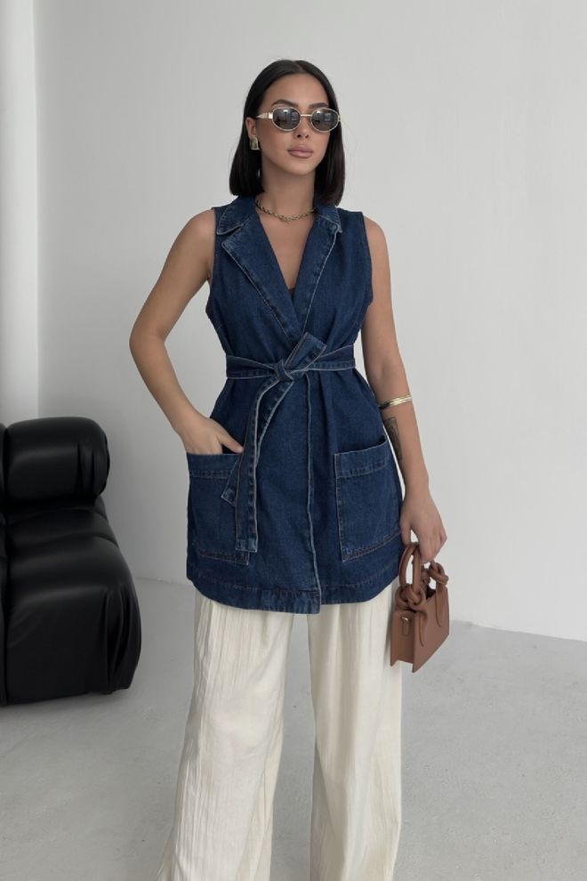 XLove Синий Повседневный Винтажный Элегантный Уличный Жилет Оптовая продажа одежды Весна