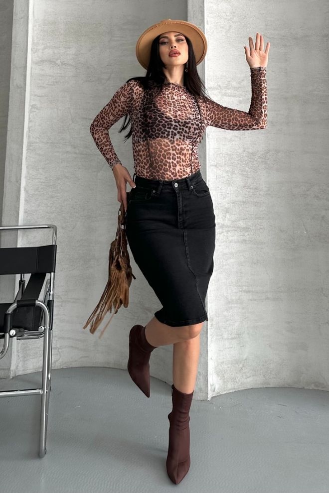 XLove Fustă Creion Negru Talie Înaltă Midi Nasturi Îmbrăcăminte cu ridicata Sexy