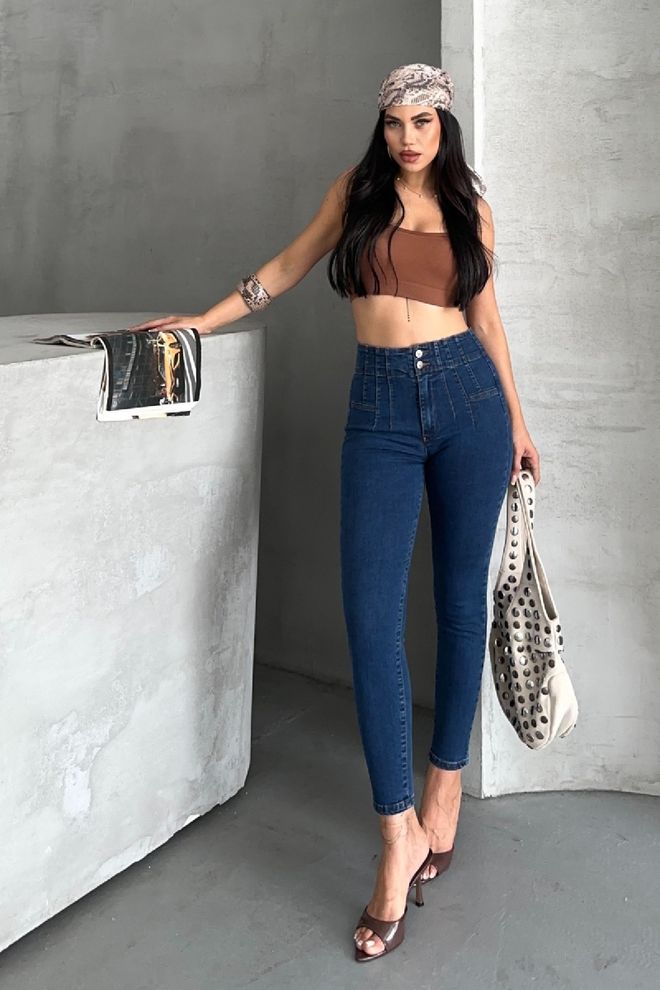 XLove Mavi Seksi Günlük Sokak Tarzı Mom Kot Pantolon Toptan Giyim Gündelik