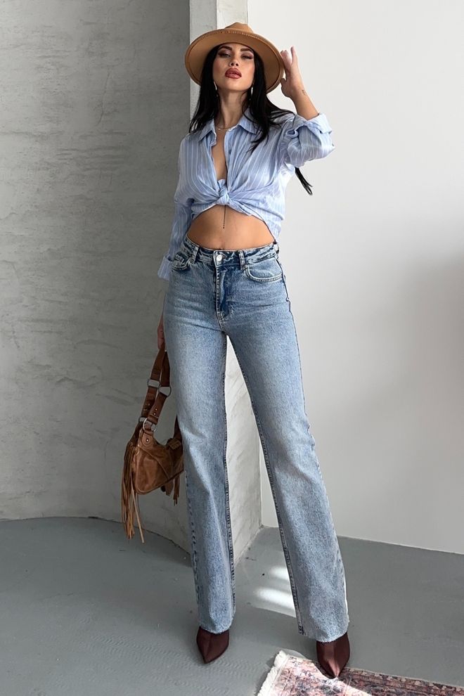 XLove Blauwe Mom Jeans Met Hoge Taille En Rechte Pijp (Blue Mom Jeans With High Waist And Straight Leg) Groothandel Kleding 5