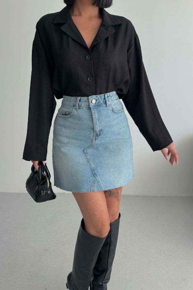 XLove Blauer Mini Rock In A Linie Mit Hoher Taille Und Knöpfen Großhandelskleidung Lässig