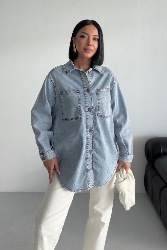 XLove Blue Oversized Casual Streetwear Shirt Wholesale Clothing Casual