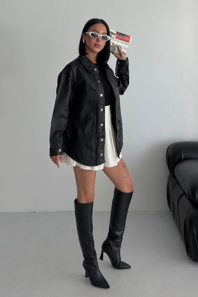 XLove Schwarzes Hemd Streetwear Oversize Polo Kragen Einfarbig Großhandelskleidung Lässig