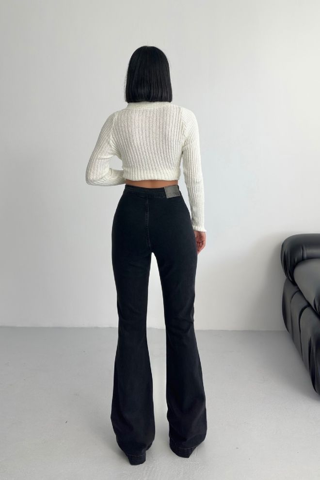 XLove Siyah Yüksek Bel Mom Kot Pantolon İspanyol Paça Toptan Giyim 1