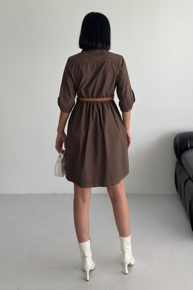 XLove Rochie Cămașă Maro Casual Elegantă Cu Decolteu Crestat Îmbrăcăminte cu ridicata 1