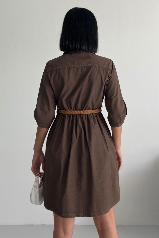 XLove Rochie Cămașă Maro Casual Elegantă Cu Decolteu Crestat Îmbrăcăminte cu ridicata 5
