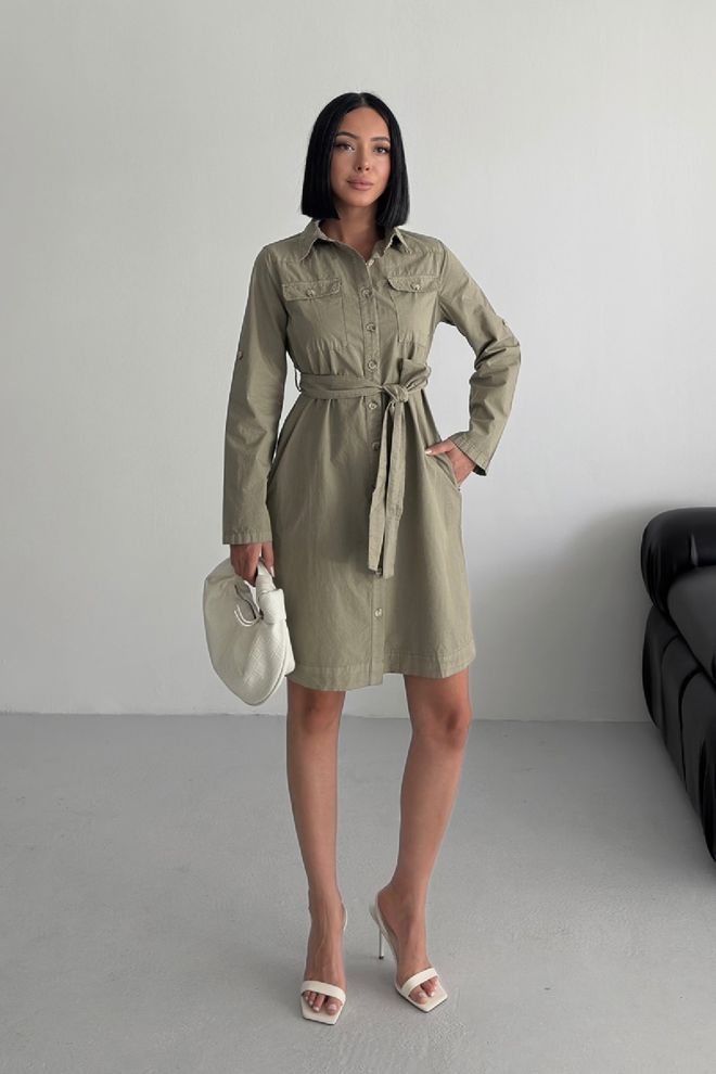 XLove Khaki Casual Elegant Shirt With Polo Neck Wholesale Clothing Casual