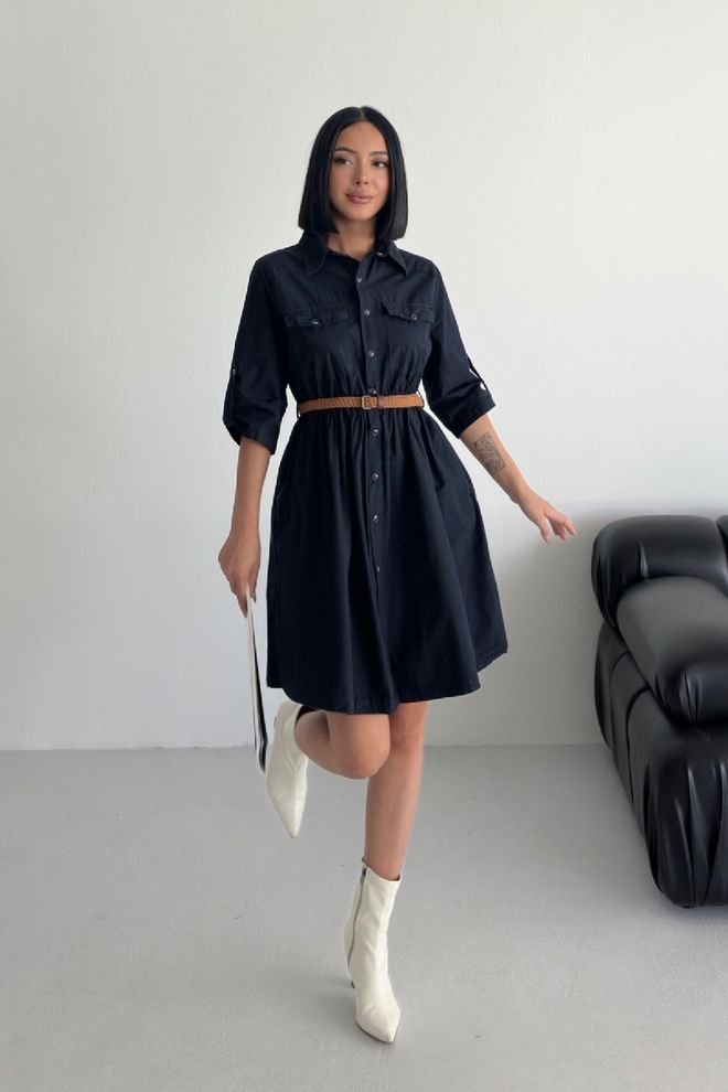 XLove Vestido Negro Casual Elegante Formal Tipo Camisa Ropa al por mayor Modesto