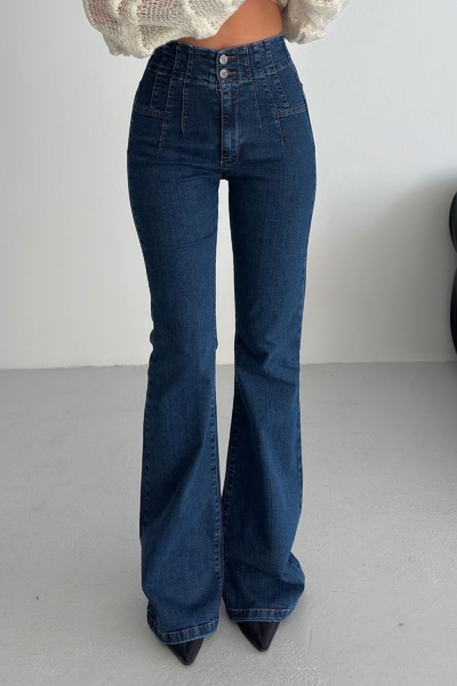 XLove Vaqueros Azules Casual Retro Con Pierna Acampanada Y Cintura Alta Ropa al por mayor Otoño