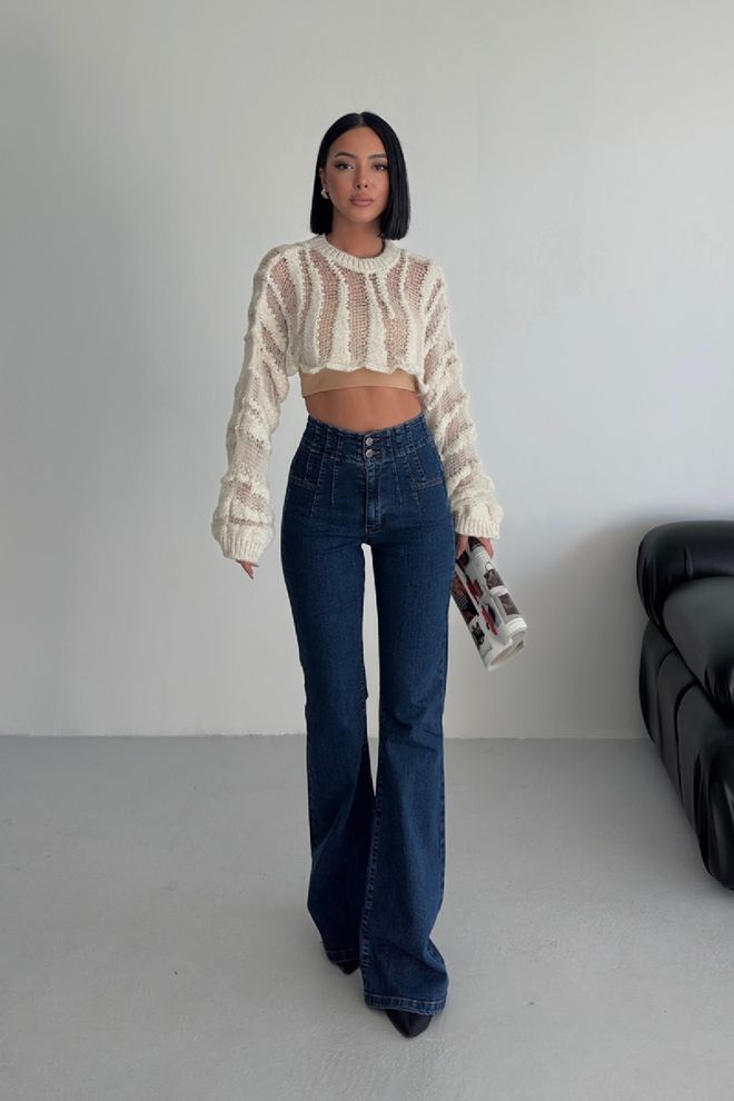 XLove Vaqueros Azules Casual Retro Con Pierna Acampanada Y Cintura Alta Ropa al por mayor Antiguo
