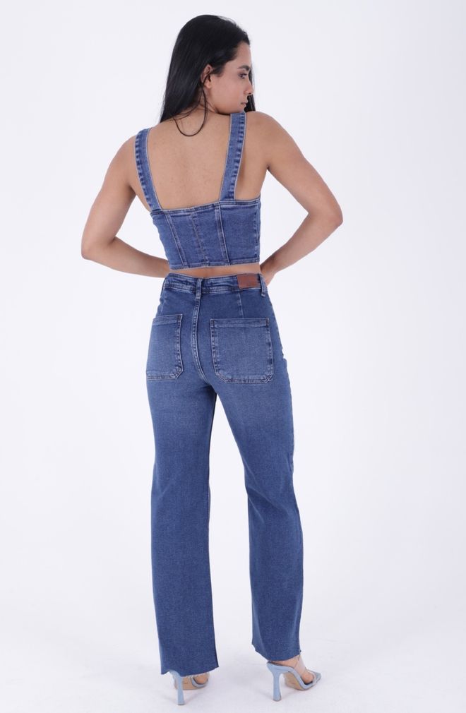 XLove Jeans Palazzo A Gamba Larga Con Dettaglio Tasca Decorativa Blu Abbigliamento all'ingrosso Compleanno