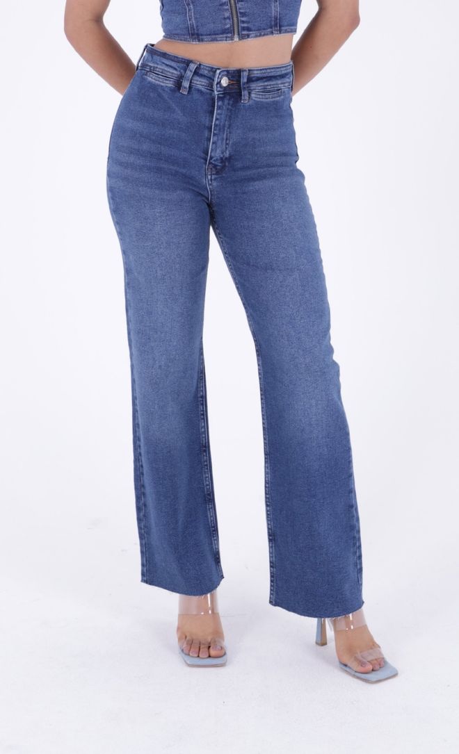 XLove Jeans Palazzo A Gamba Larga Con Dettaglio Tasca Decorativa Blu Abbigliamento all'ingrosso Cotone