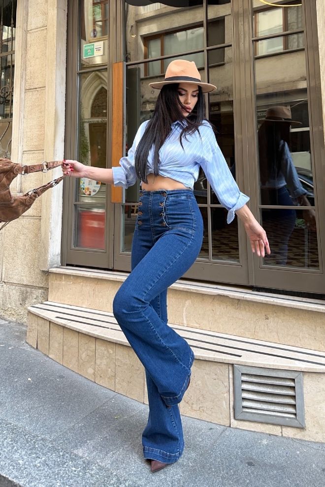 XLove Çok Düğmeli İspanyol Kot Pantolon Toptan Giyim 3