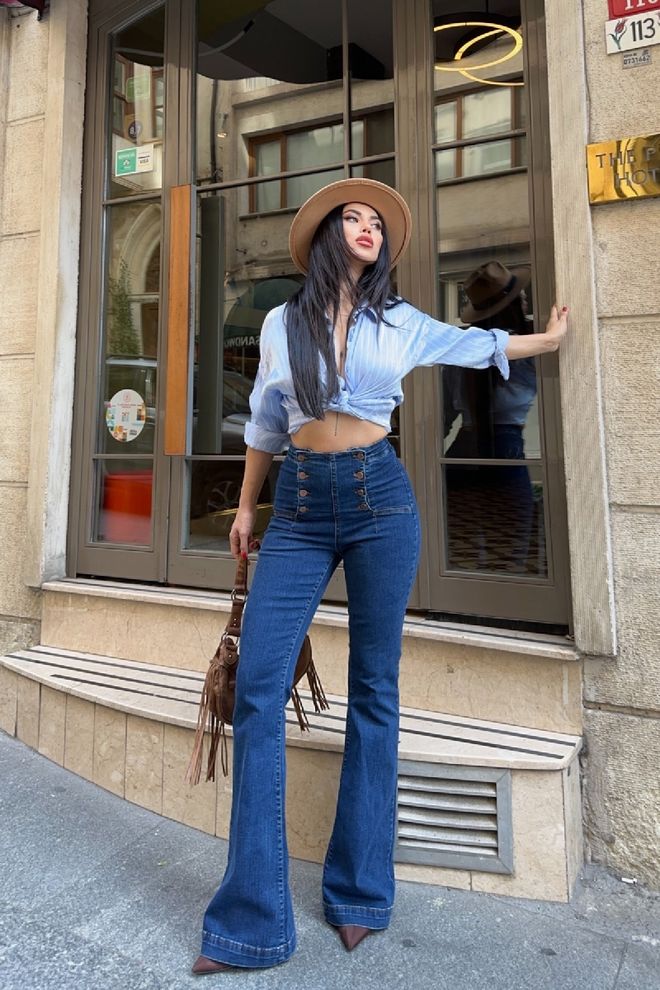 XLove Çok Düğmeli İspanyol Kot Pantolon Toptan Giyim 4