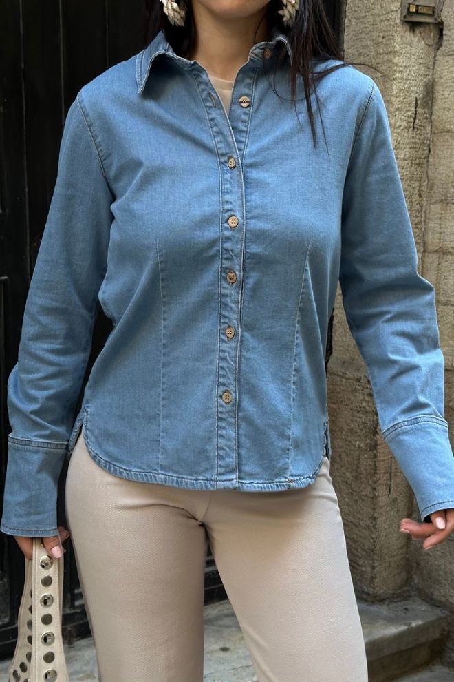 XLove Camisa Azul Casual Vintage Com Gola Polo Roupas por atacado 5