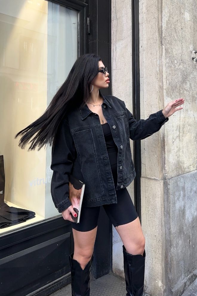 XLove Giacca Sopracamicia Nera Con Colletto A Punta Abbigliamento all'ingrosso Casuale