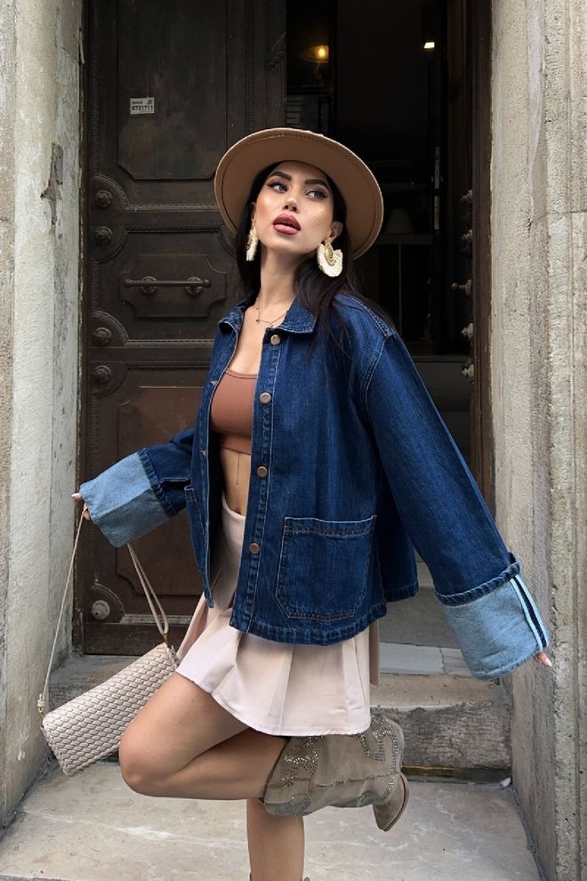 XLove Jaqueta Trucker Azul – Oversized Streetwear Roupas por atacado Casual