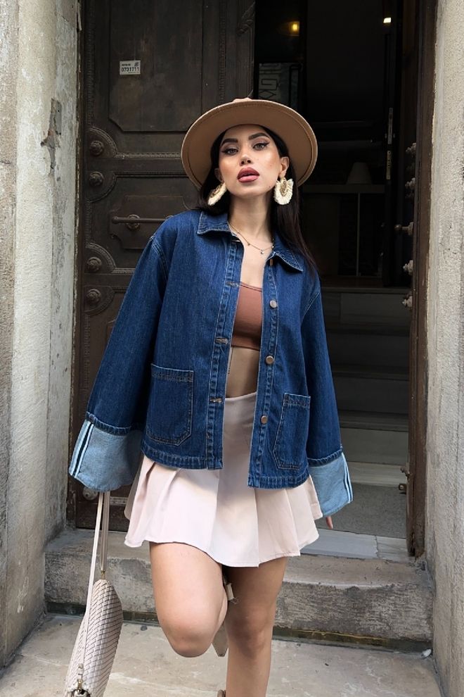 XLove Jaqueta Trucker Azul – Oversized Streetwear Roupas por atacado Roupa de rua