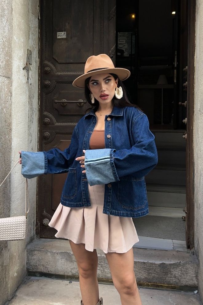 XLove Jaqueta Trucker Azul – Oversized Streetwear Roupas por atacado Primavera