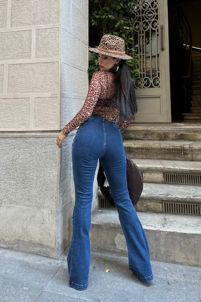 XLove Blue High Waist Mom Jeans With Flare Leg Wholesale Clothing Lounge