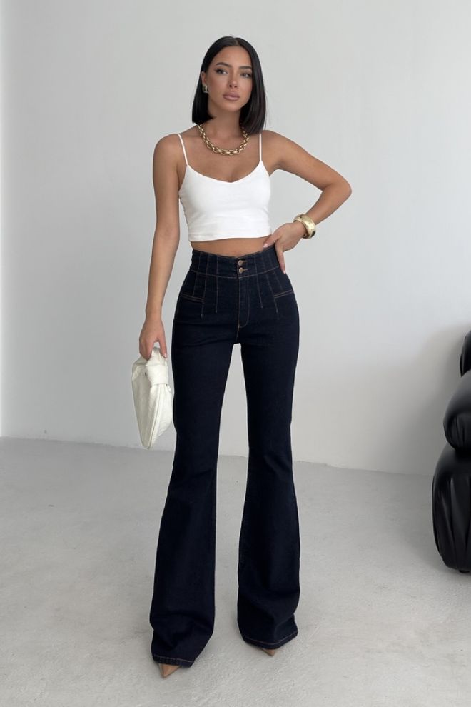 XLove Vaqueros Negros Retro De Cintura Alta Y Pierna Acampanada Ropa al por mayor Primavera