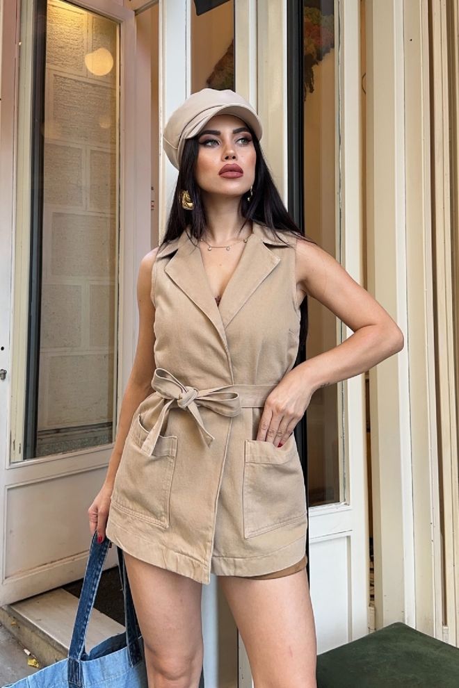 XLove Бежевый Повседневный Элегантный Жилет С Галстуком Оптовая продажа одежды Весна