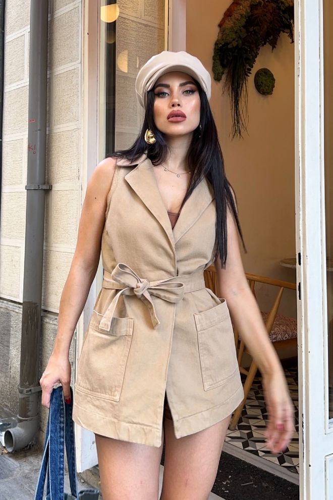 XLove Бежевый Повседневный Элегантный Жилет С Галстуком Оптовая продажа одежды Элегантный