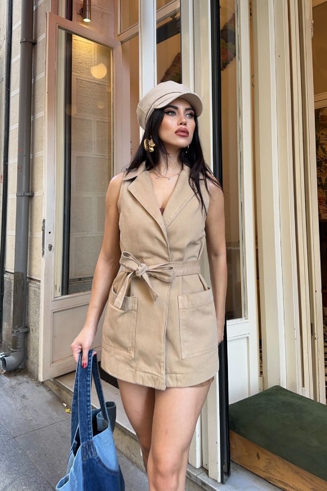 XLove Beige Casual Elegant Vest With Tie Closure Wholesale Clothing Casual
