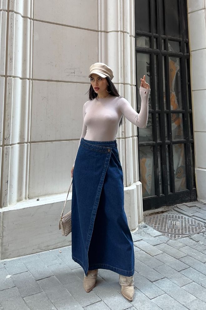 XLove Gonna Maxi Wrap Blu Con Chiusura Abbottonata Abbigliamento all'ingrosso Casuale